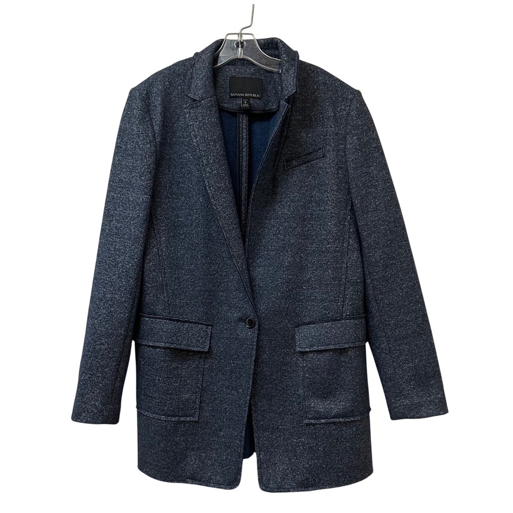 Banana Republic Women's 8P Navy Wool Blend Textured Knit Boyfriend Blazer Jacket